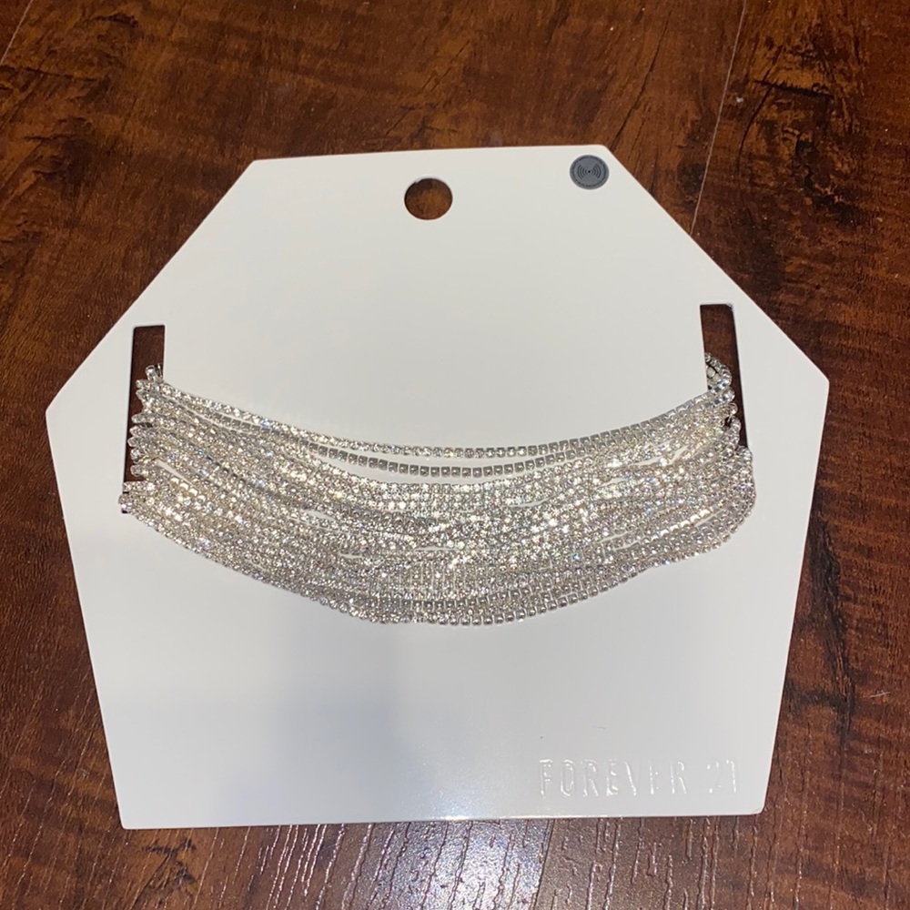 Rhinestone choker necklace - silver